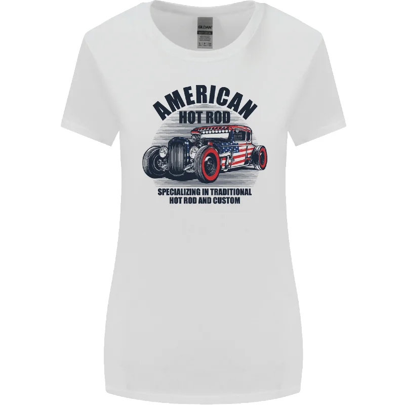 American Hot Rod Hotrod Enthusiast Car Womens Wider Cut T-Shirt Beaded Sequined Faux Fur American Hot Rod Hotrod Enthusiast Car Womens Wider Cut T-Shirt Beaded Sequined Faux Fur