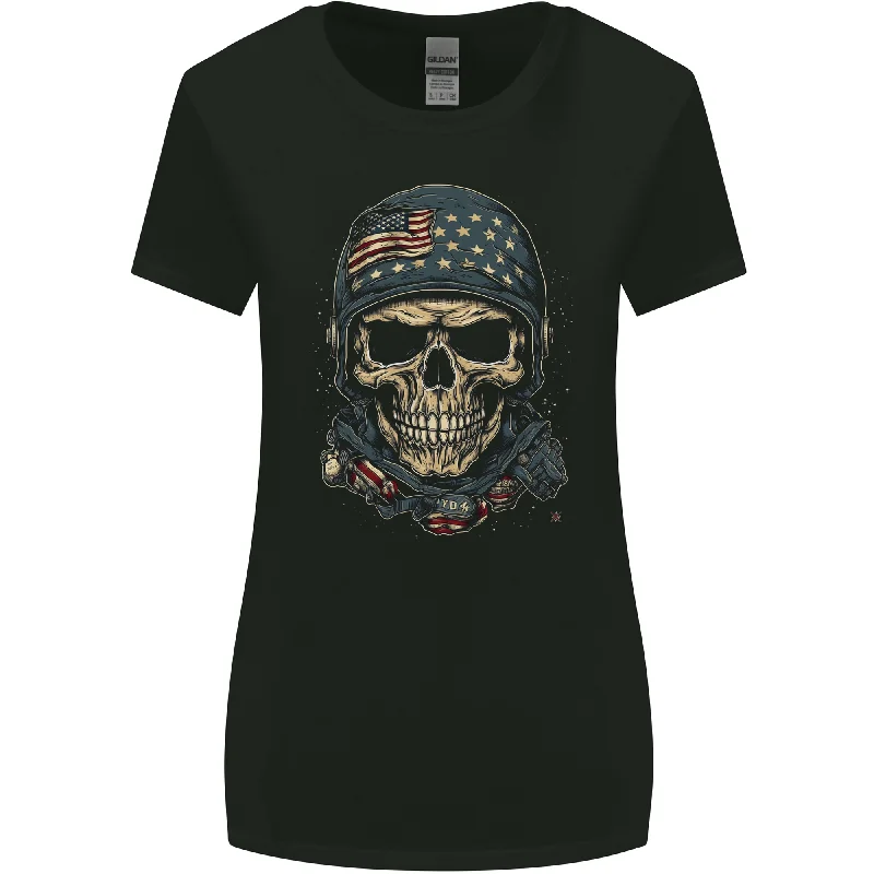 American Skull USA Womens Wider Cut T-Shirt Thin T-Shirt Open Front Quick Dry