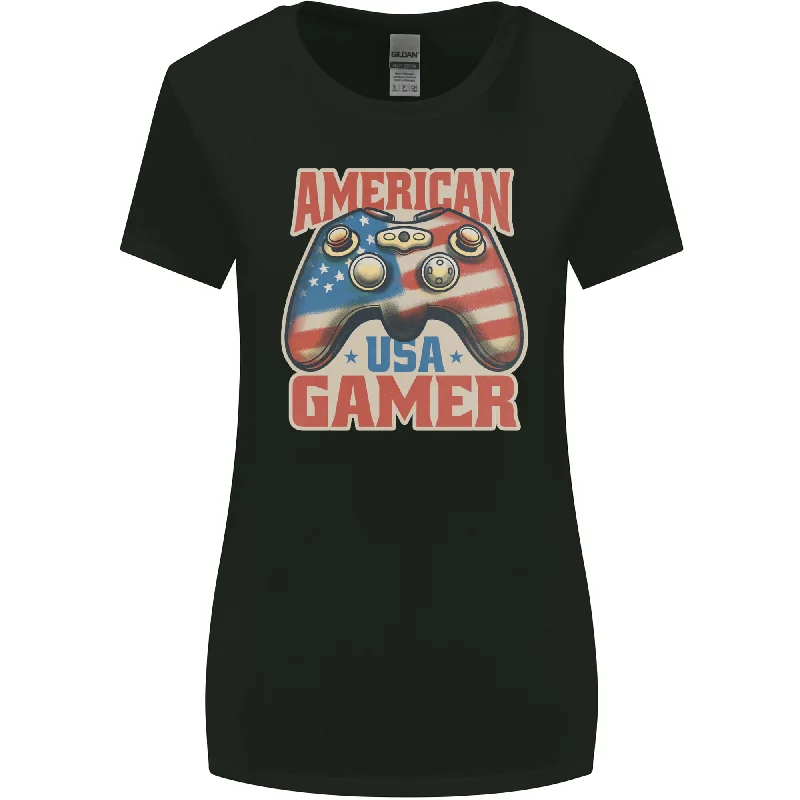 American USA Gamer Video Games Joypad Womens Wider Cut T-Shirt Wool Fabric Cashmere Fabric Tweed Fabric