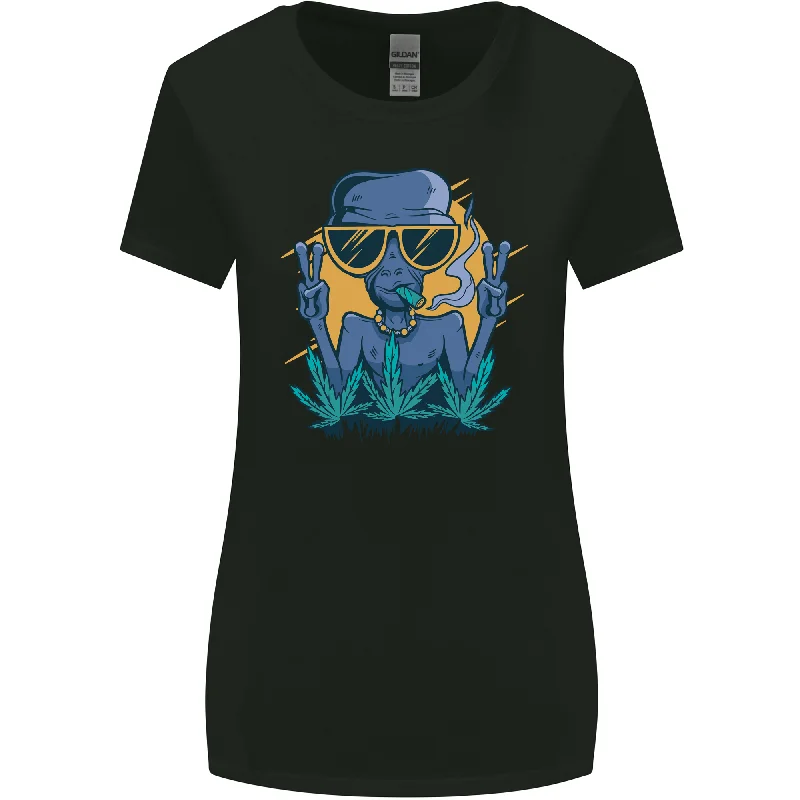 An Alien Smoking Weed Funny Drug Culture Womens Wider Cut T-Shirt Rayon Velvet Corduroy