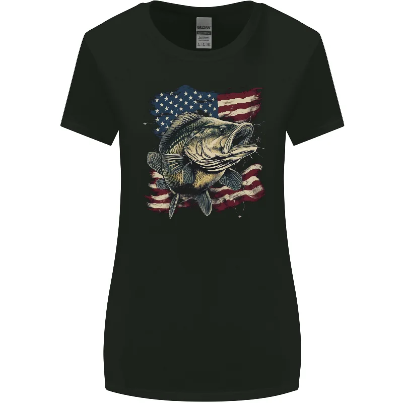 An American Deer With Flag USA Fishing Womens Wider Cut T-Shirt Welt Pockets Slit Pockets Flap Pockets