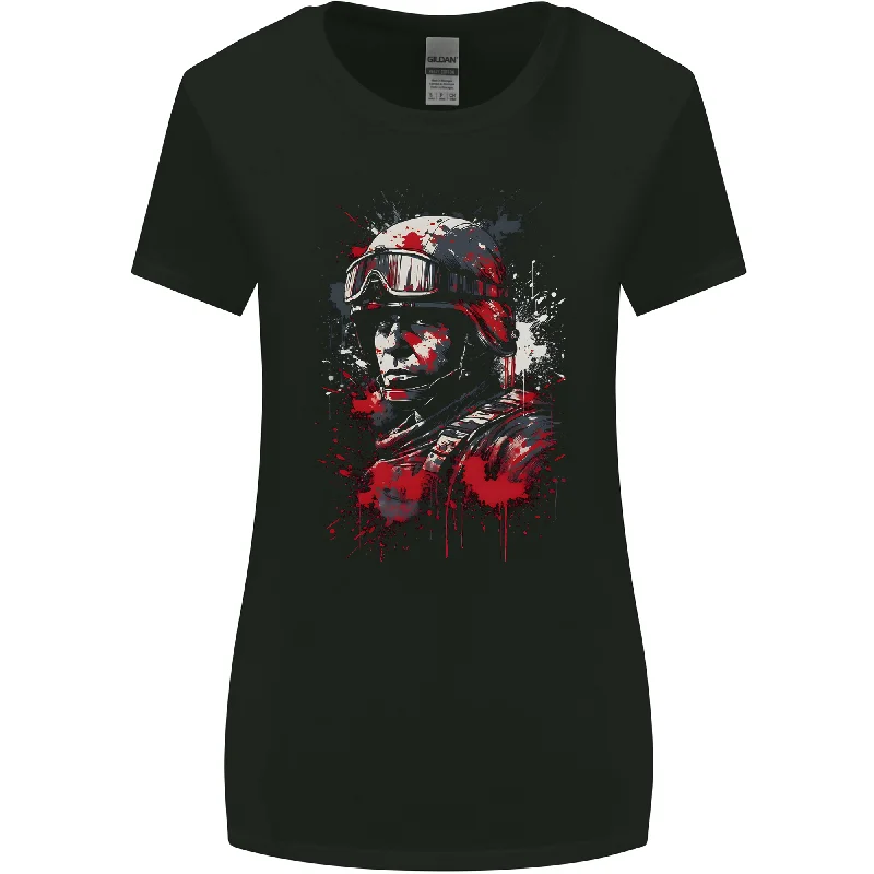 An American Soldier USA Army Marine Womens Wider Cut T-Shirt Welt Pockets Slit Pockets