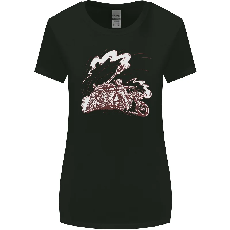 An Army Biker With Tank Skull Motorcycle Womens Wider Cut T-Shirt Elegant Classic Vintage