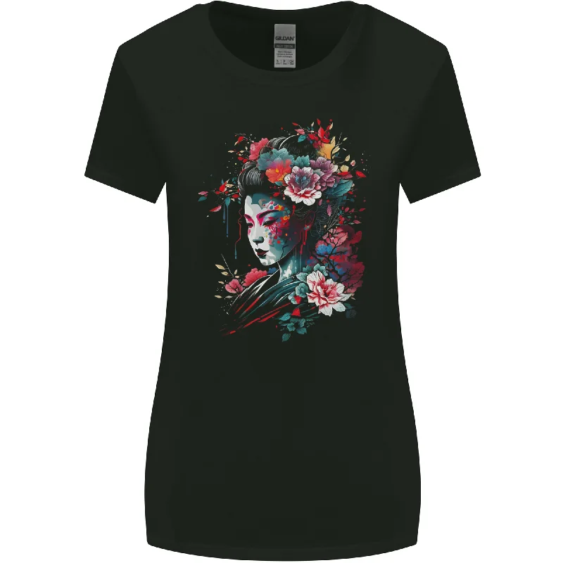 An Artistic Geisha Lady With Flowers Womens Wider Cut T-Shirt Anti-Shrink Durable Soft