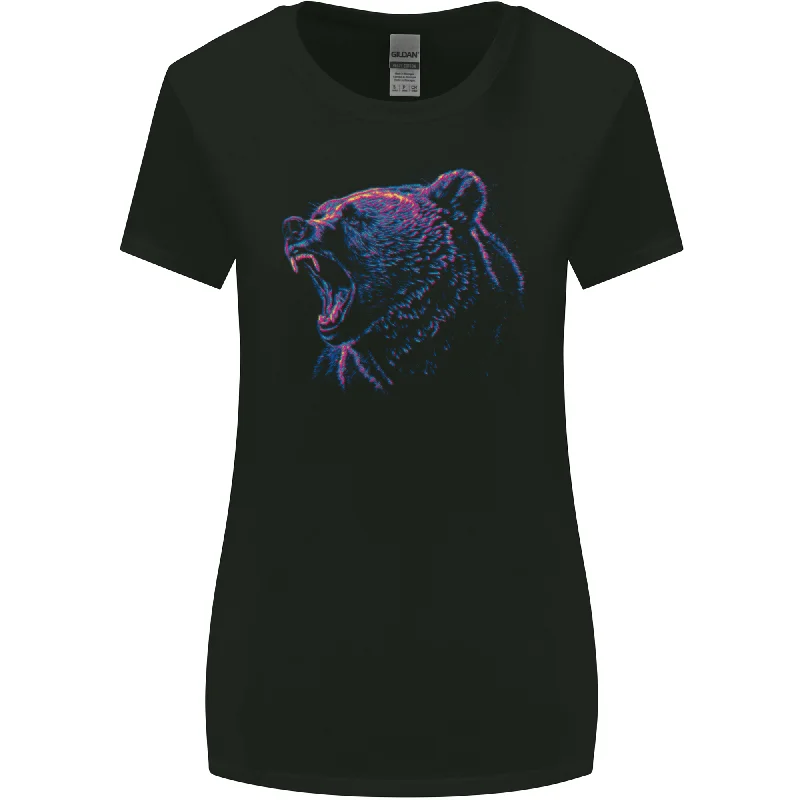 An Artistic Roaring Grizzly Bear Womens Wider Cut T-Shirt Polka Dot Checkered Tartan
