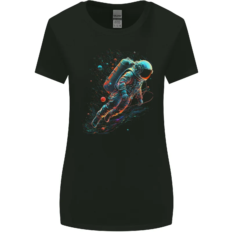 An Astronaut in Outer Space Man Womens Wider Cut T-Shirt Chenille Blend Fleece Blend Nylon Blend