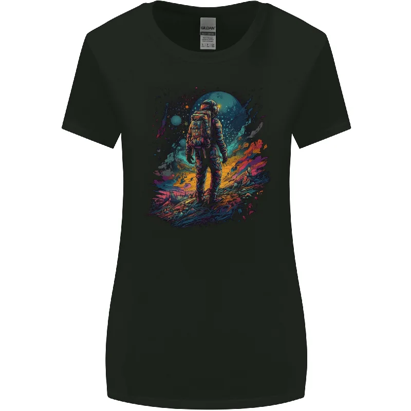 An Astronaut on an Alien Planet Spaceman Womens Wider Cut T-Shirt Mesh Blend Leather Blend Suede Blend