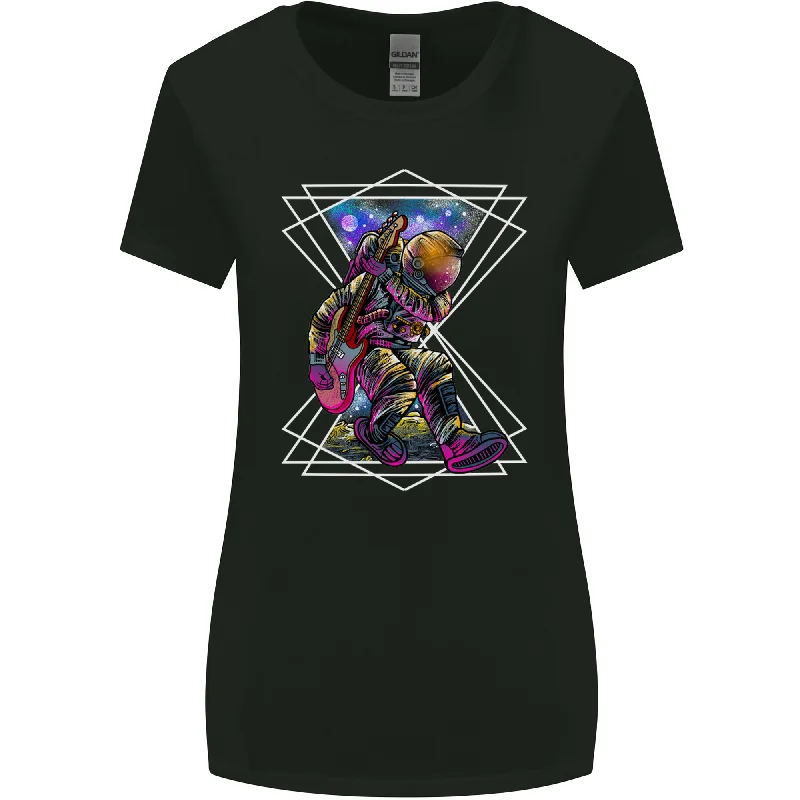 An Astronaut Playing a Guitar Guitarist Womens Wider Cut T-Shirt Thin T-Shirt Open Front Quick Dry