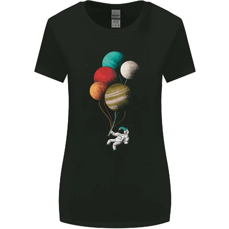 An Astronaut With Planets as Balloons Space Womens Wider Cut T-Shirt Real Fur Shearling Chenille