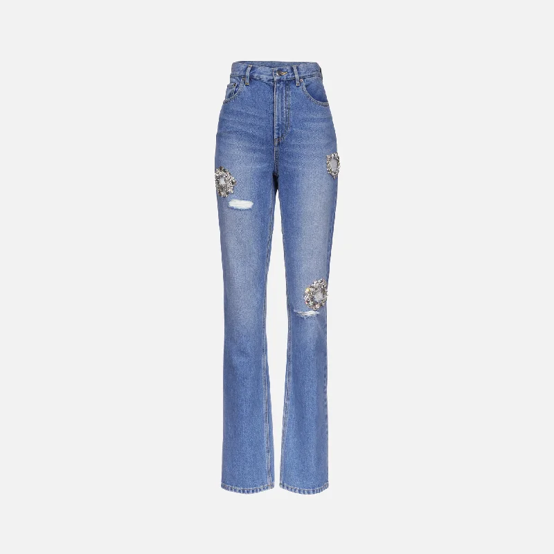 Area Distressed Crystal Jean - Light Indigo Comfortable Low-Rise Jeans