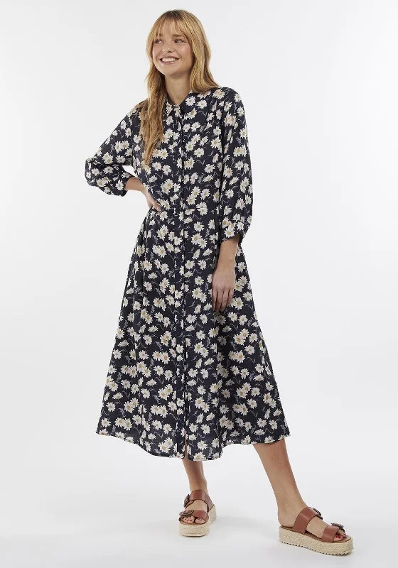 Barbour Womens Cranmoor Daisy Midi Dress, Navy Multi Fashionable One-Shoulder Midi Dress