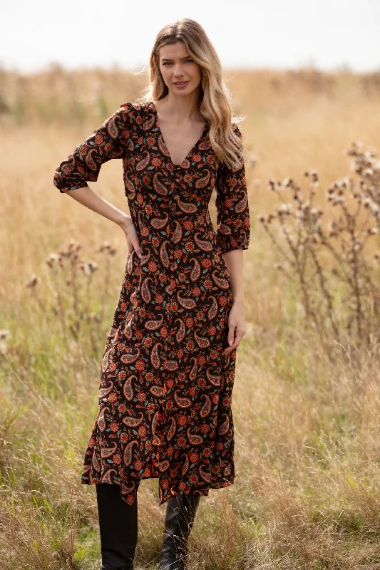 Belgravia Midi Dress in Chocolate Paisley Comfortable Sleeveless Midi Dress