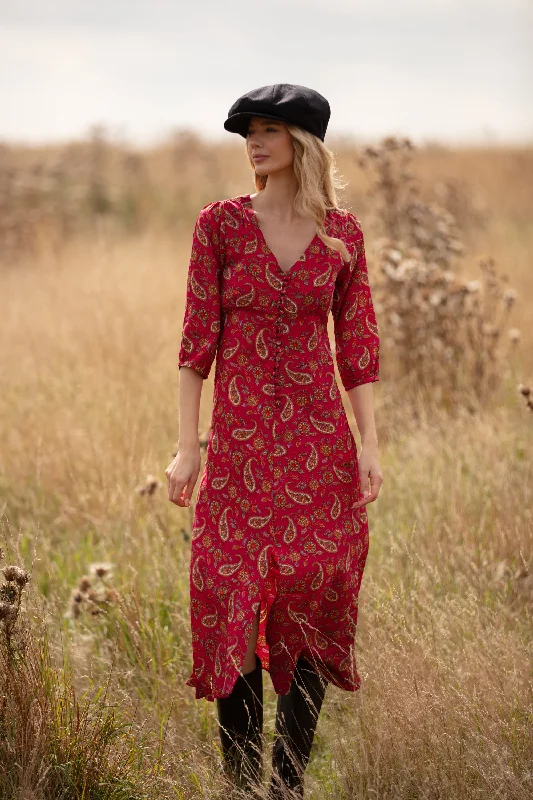 Belgravia Midi Dress in Hot Pink Paisley Fashionable Wide Leg Midi Dress