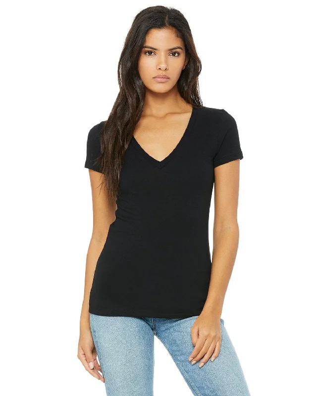 Bella+Canvas Ladies Deep V-Neck T-Shirt | Black Spandex Blend Rayon Blend Denim Blend