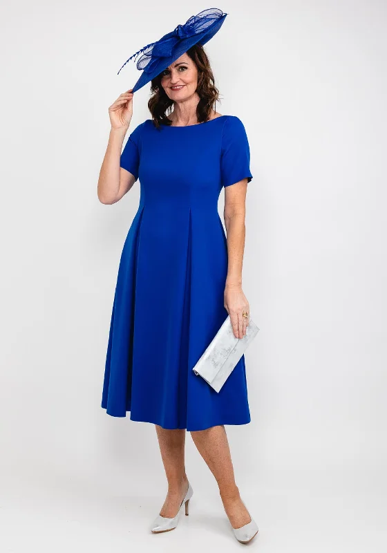 Coco Doll Cade Box Pleat Midi Dress, Royal Blue Fashionable Wide Leg Midi Dress