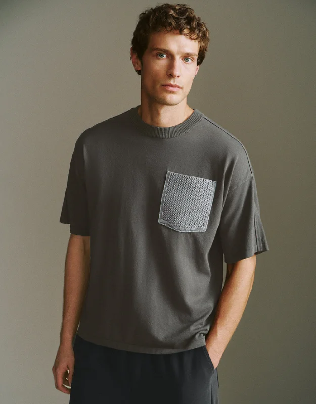Crew Neck Knitted T-Shirt Thin T-Shirt Open Front Quick Dry