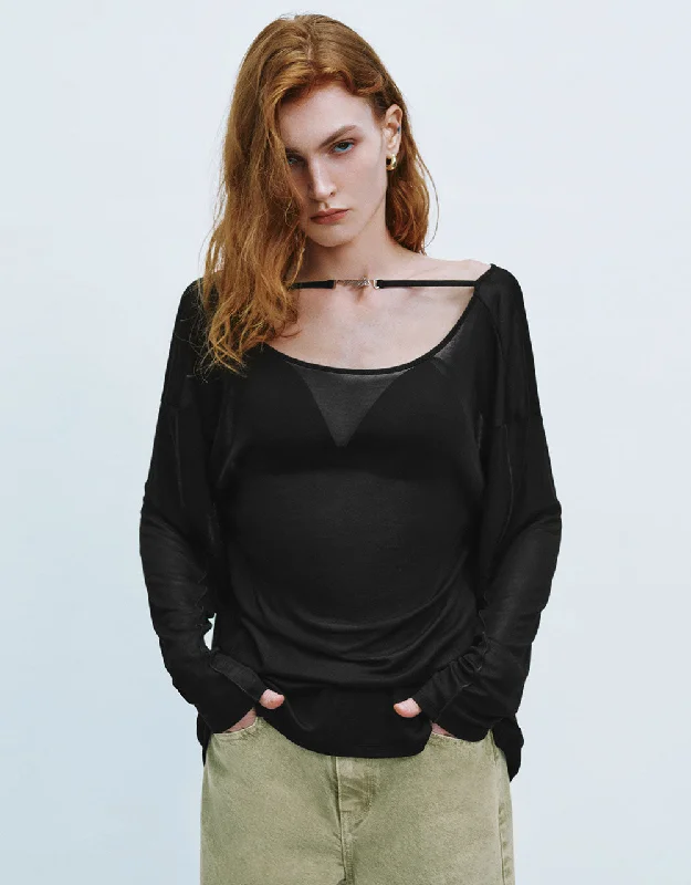 Crew Neck Loose T-Shirt Hooded Caped Shawl Collar