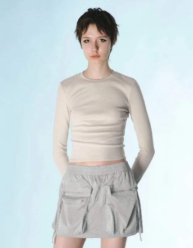Crew Neck Skinny T-Shirt Houndstooth Herringbone Solid