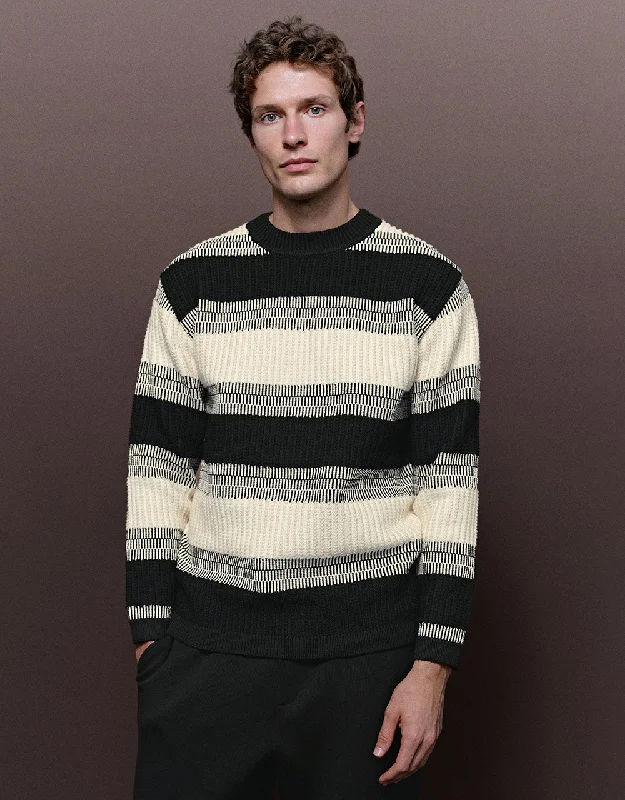 Crew Neck Striped Knitted T-Shirt Boxy Fit Fitted Loose