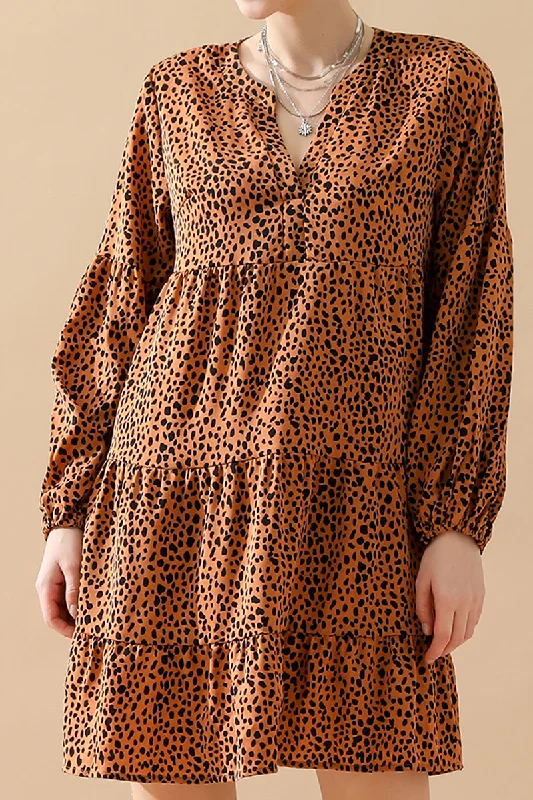 LEOPARD MIDI DRESS Comfortable Ruched Midi Dress