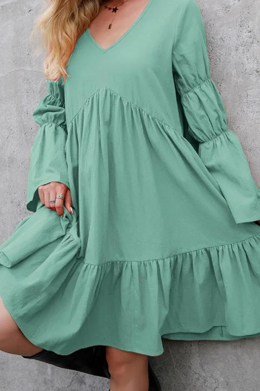 LONG SLEEVE RUFFLED MIDI DRESS Trendy Floral Wrap Midi Dress