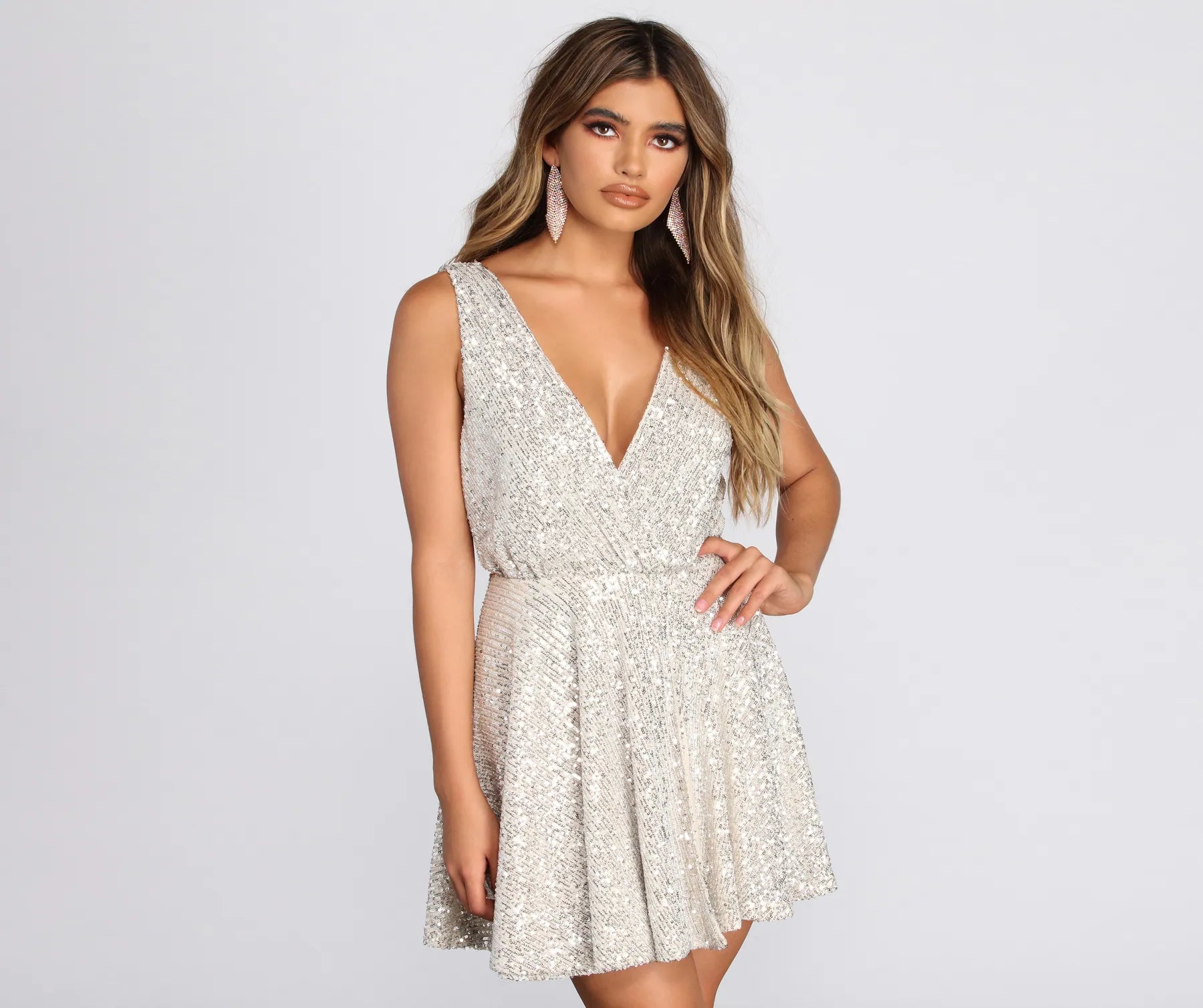 Dakota Sequin Wrap Mini Dress Elegant Satin Lace Mini Dress