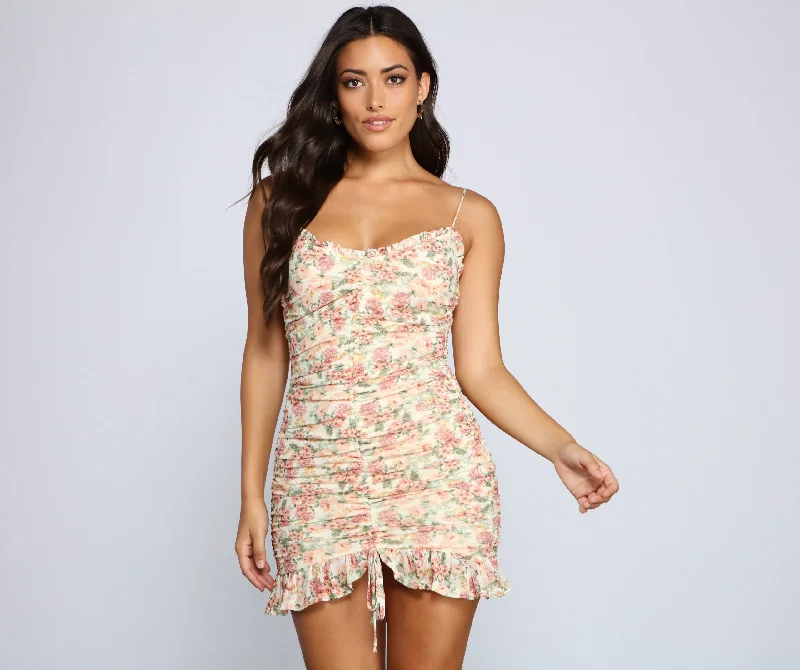 Dreamy And Chic Floral Mini Dress Fashionable Mini Dress with Frills