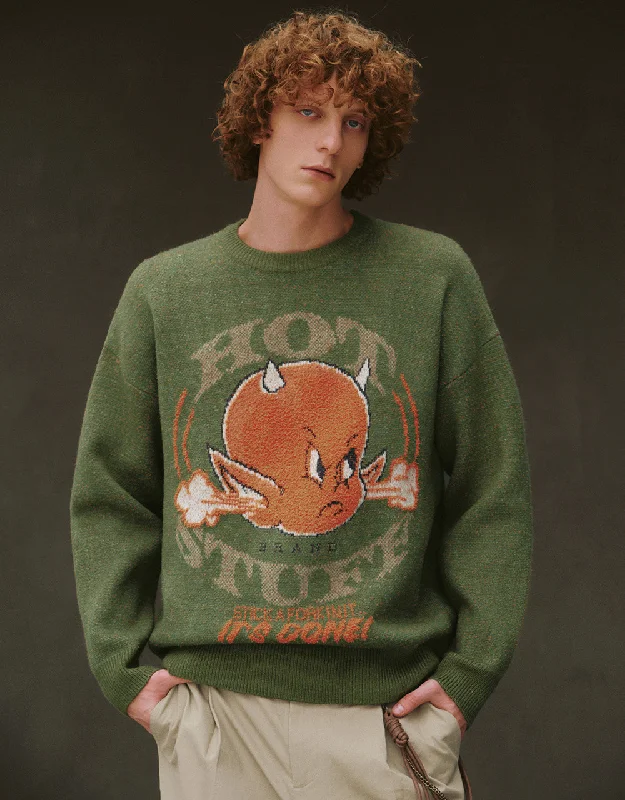 Drop Shoulder Sleeve Crew Neck Knitted T-Shirt Welt Pockets Slit Pockets