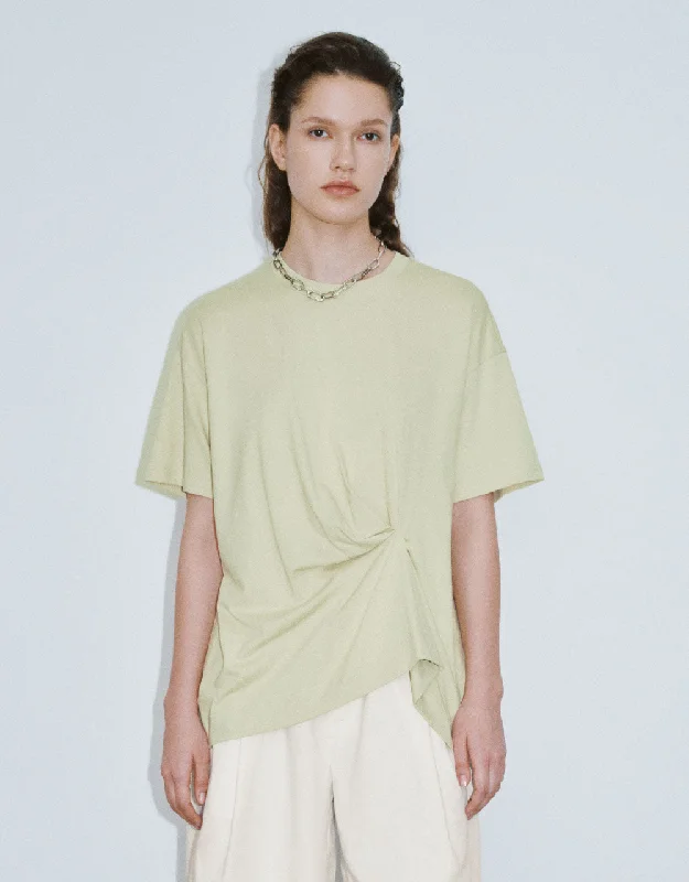Drop Shoulder Sleeve Crew Neck Loose T-Shirt Zippered Buttoned Snapped