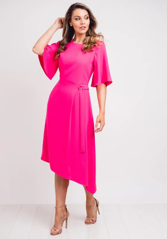 Ella Boo Belt Trim A-Line Midi Dress, Hot Pink Cozy Tie-Dye Midi Dress