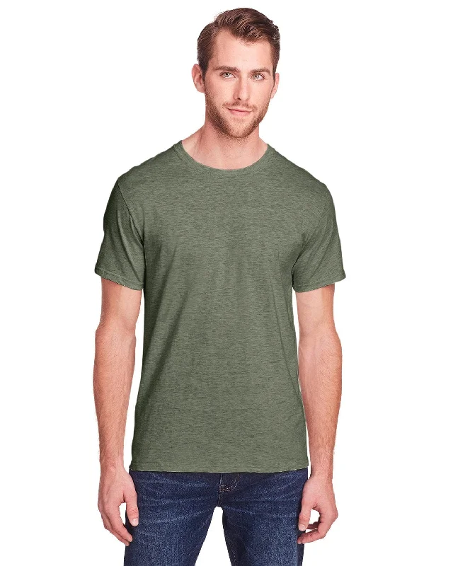 Fruit of the Loom Adult ICONIC T-Shirt | Military Grn Hth Wool Fabric Cashmere Fabric Tweed Fabric