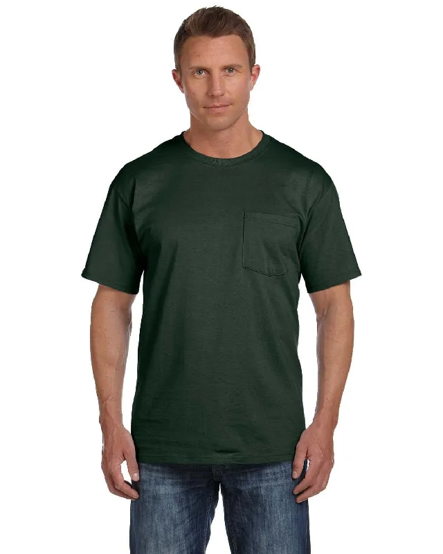 Fruit of the Loom Cotton Pocket T-Shirt | Forest Green Basic T-Shirt Crew Neck Short Sleeve
