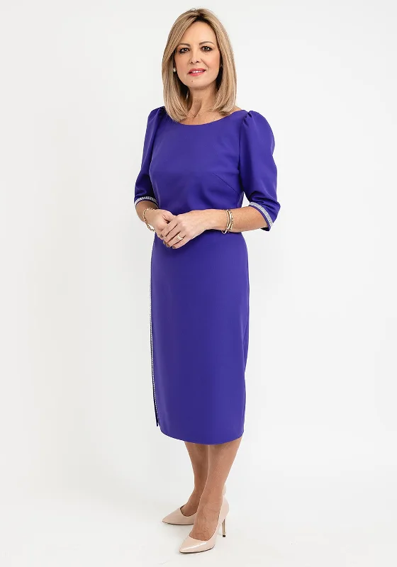 Gabriela Sanchez Crystal Detail Midi Dress, Purple Elegant Satin Button Midi Dress