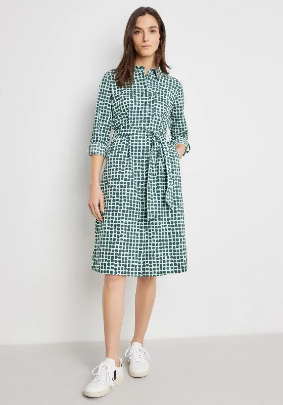 Gerry Weber Square Print Shirt Midi Dress, Green Cozy Midi Dress with Pockets