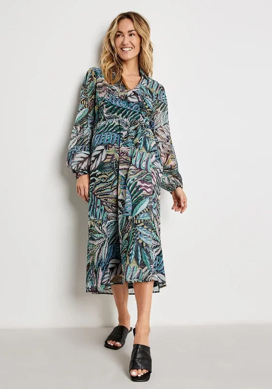 Gerry Weber Tropical Leaf Print Wrap Midi Dress, Multi Trendy Off-Shoulder Ruffle Midi Dress