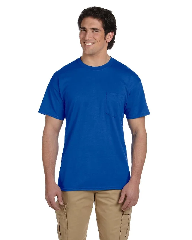 Gildan DryBlend 50/50 Pocket T-Shirt | Royal Striped Floral Plaid