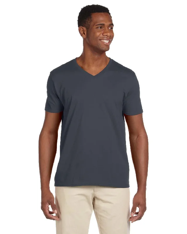 Gildan SoftStyle V-Neck T-Shirt | Charcoal Ribbed Striped Patterned