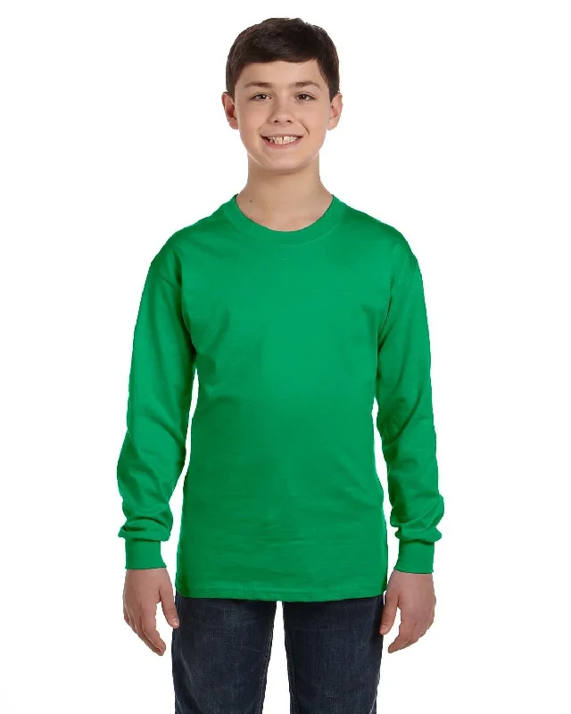 Gildan Youth Heavy Cotton Long Sleeve T-Shirt | Irish Green Houndstooth Herringbone Solid