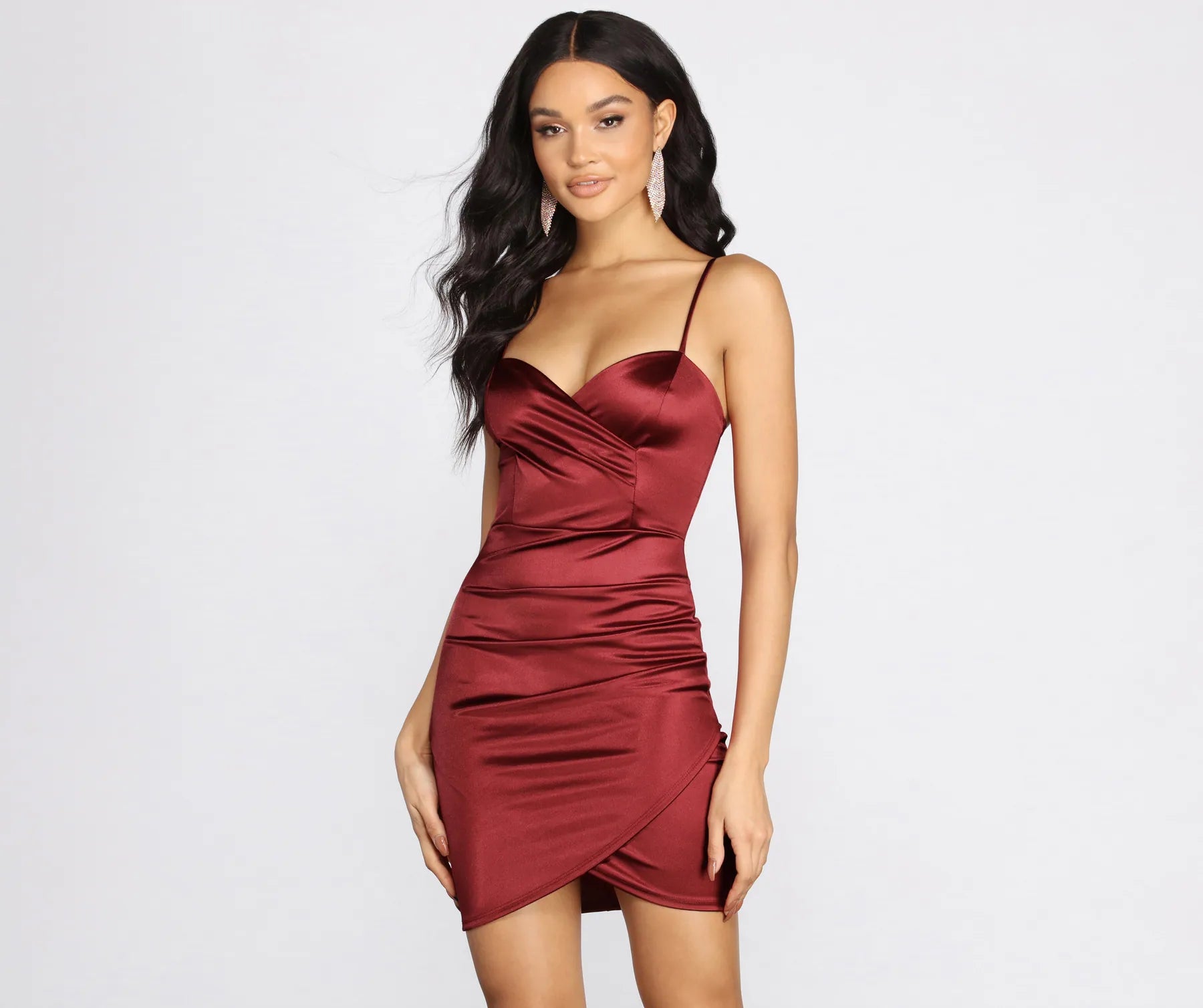 Glossy Satin Mini Dress Classic Shift Mini Dress