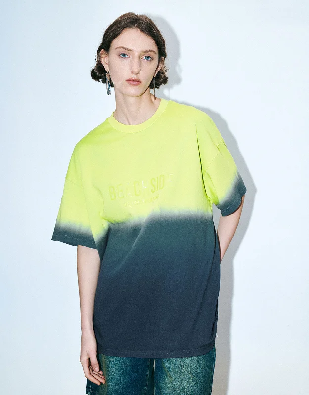Gradient Crew Neck Loose T-Shirt Solid Print Embellished
