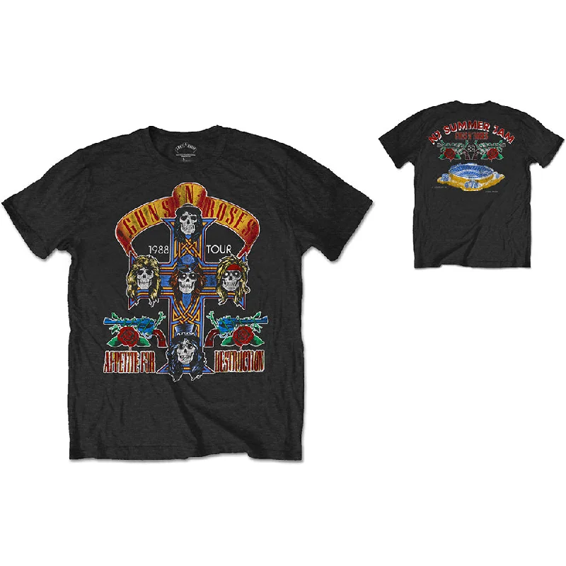 Guns N' Roses | Official Band T-Shirt | NJ Summer Jam 1988 (Back Print) Solid Color Striped Floral Guns N' Roses | Official Band T-Shirt | NJ Summer Jam 1988 (Back Print) Solid Color Striped Floral