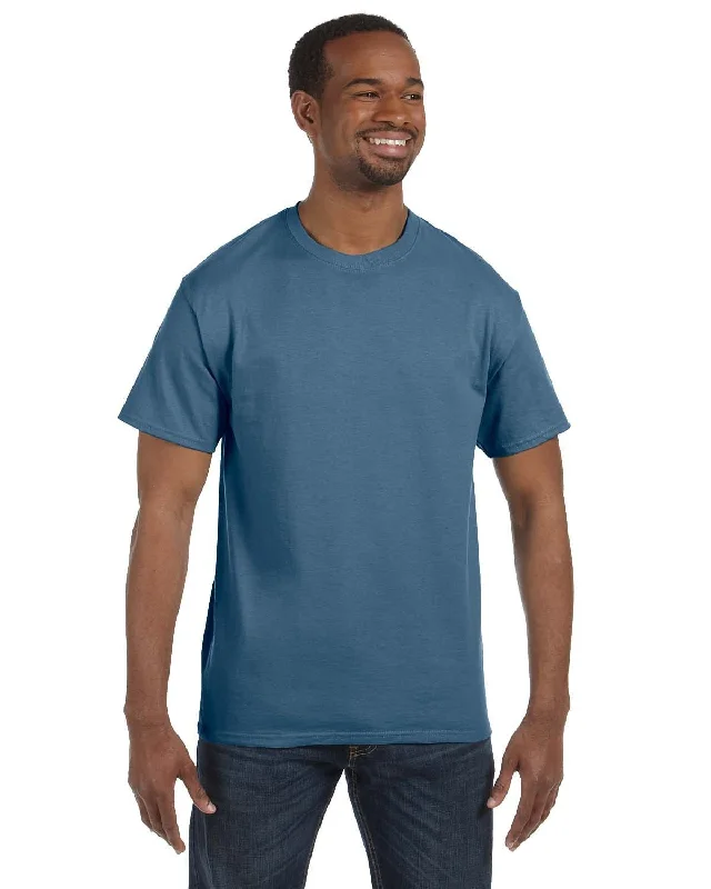 Hanes Authentic-T T-shirt | Denim Blue Houndstooth Herringbone Solid