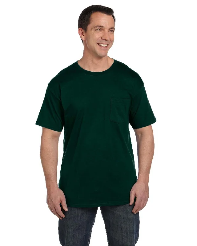 Hanes Beefy-T Pocket T-Shirt | Deep Forest Houndstooth Herringbone Solid