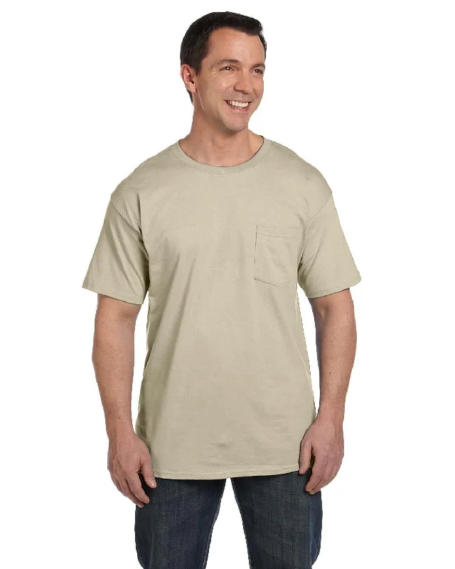 Hanes Beefy-T Pocket T-Shirt | Sand Anti-Shrink Durable Soft