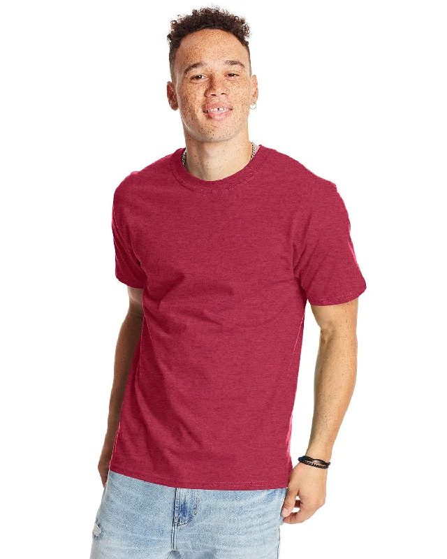 Hanes Beefy-T T-Shirt | Heather Red Elasticated Padded Insulated
