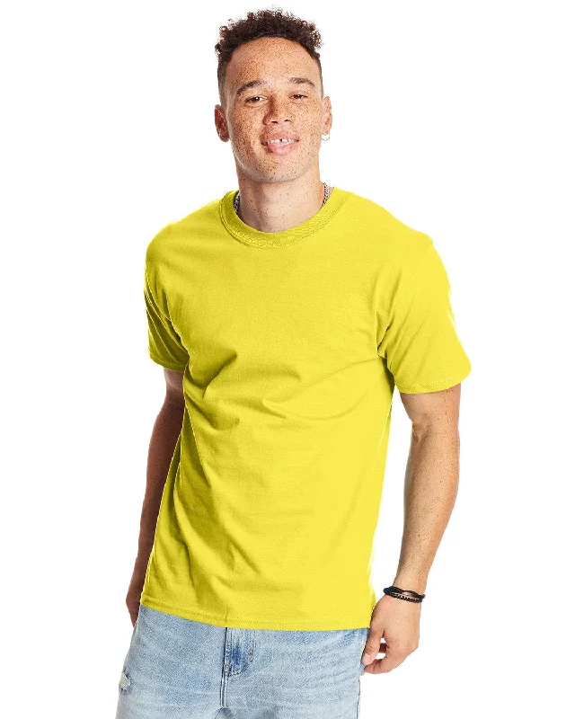 Hanes Beefy-T T-Shirt | Yellow Striped Floral Plaid