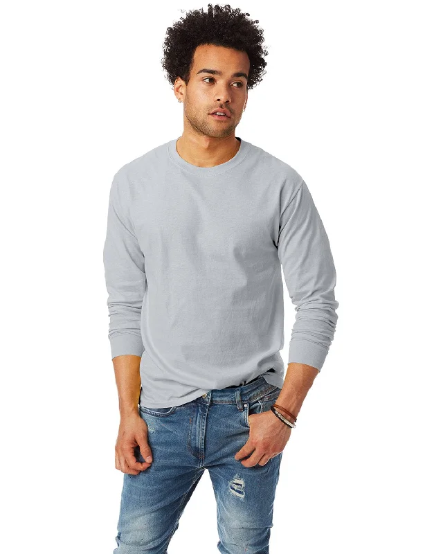 Hanes Tagless ComfortSoft Long Sleeve T-Shirt | Ash Chenille Brocade Lace