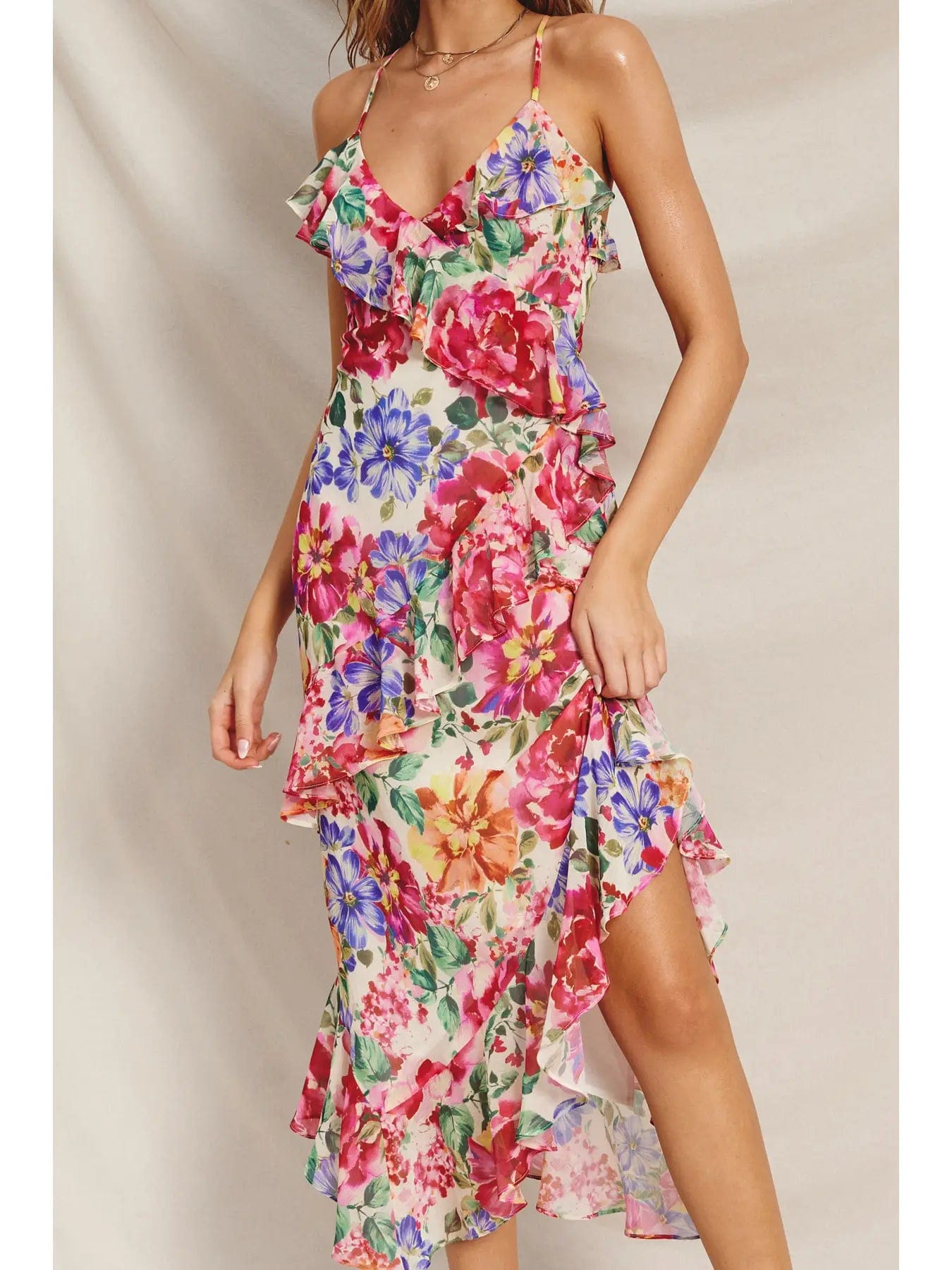 Heavenly Hues Diagonal Ruffled Midi Dress Chic Bohemian Midi Dress