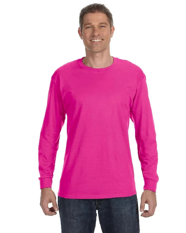 Jerzees DRI-POWER ACTIVE Long Sleeve T-Shirt | Cyber Pink Cashmere Blend Cotton Blend Poly Blend