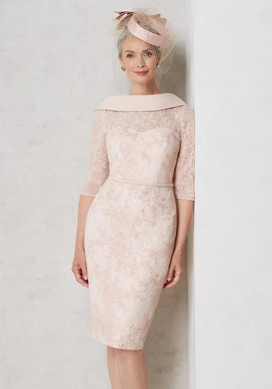 John Charles Lace Overlay Midi Dress, Blush Stylish Midi Dress with Cuffs